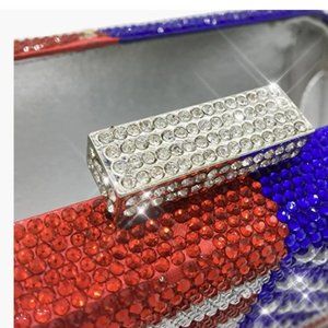 NWT Beautiful Sparkling Bling Swarovski Crystal American Flag Clutch Pur…